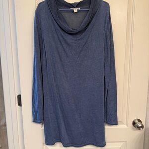 Coldwater Creek Slate Knit cowl neck tunic top, coastal grandma, backyard bbq